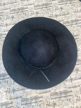 a new day Black Wide-Brim Felt Hat with Bow Trim